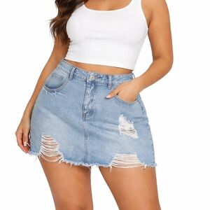 Shein Distressed Denim Mini Skirt Light Wash Frayed Hem Y2K Festival